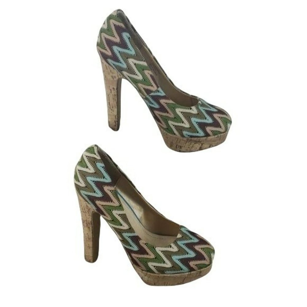 Diba Girls Chevron Print High Heel Cork Heels Size‎ 6.5 Medium